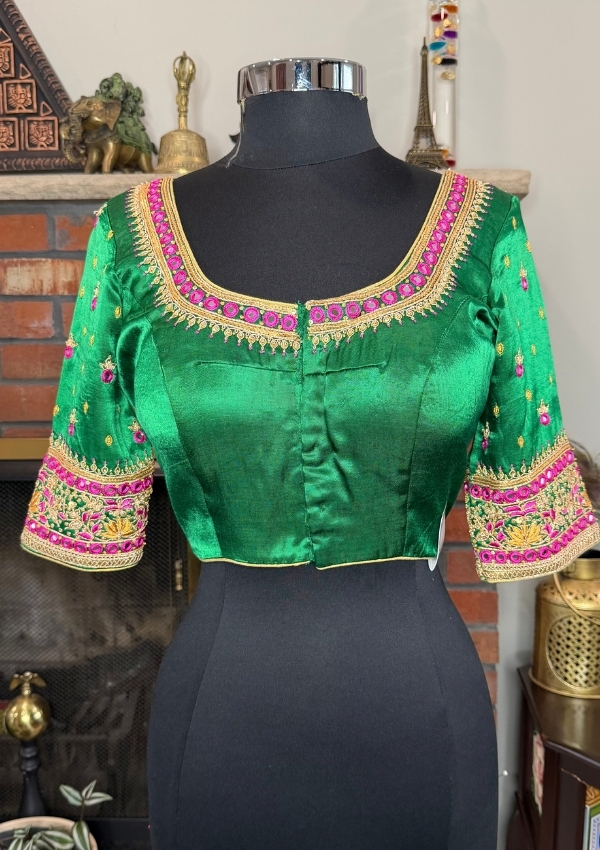 Green Gajji Silk Mirror Work Blouse